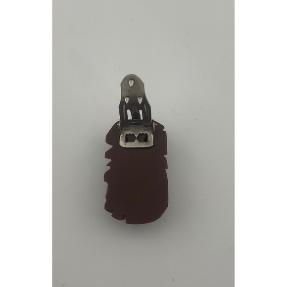 Vintage Carved Bakelite Leaf Dress Clip Brown Art Deco 1930s 40s costume jewelry - Picture 4 of 6